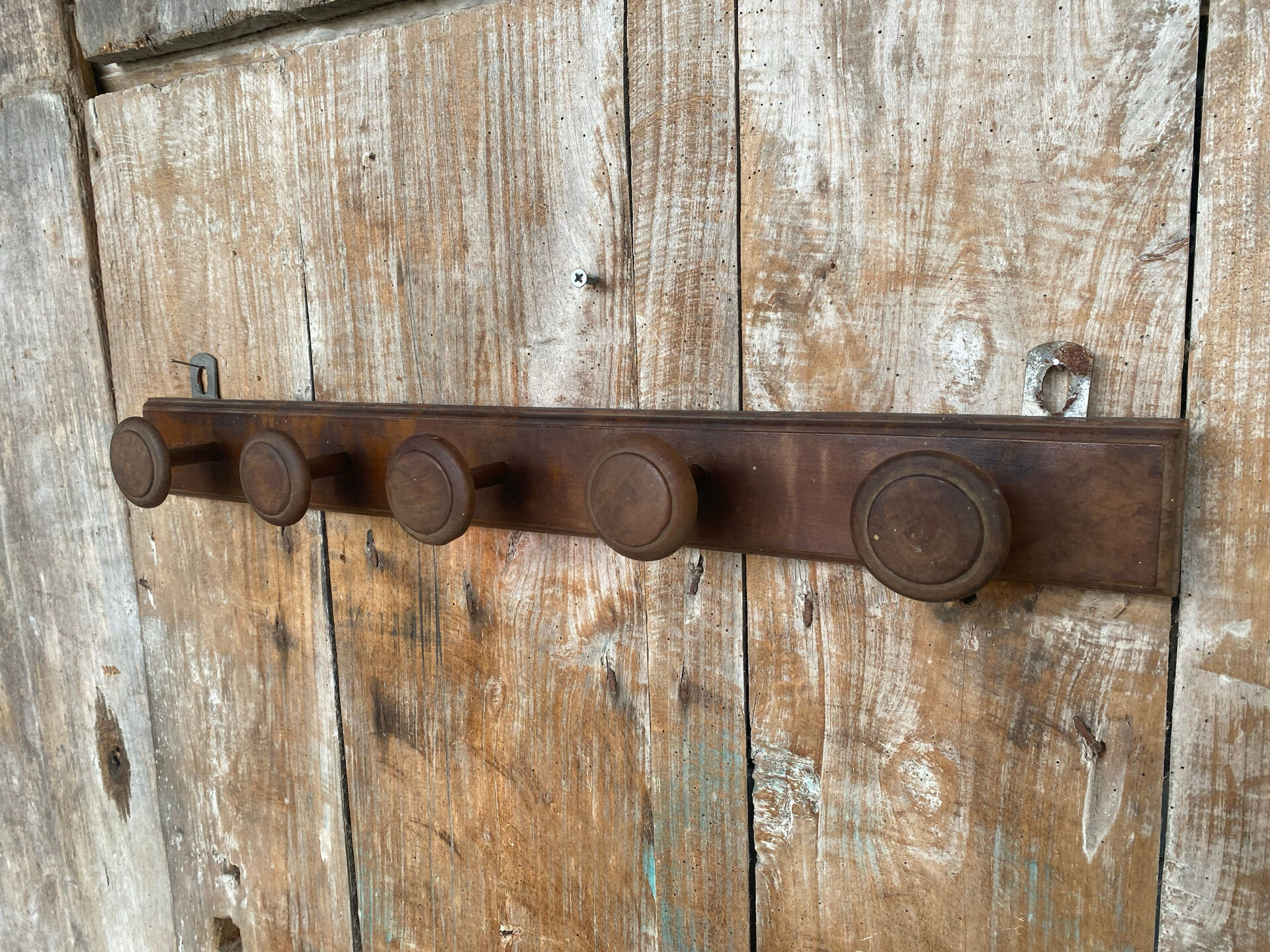 Vintage Wall Coat Rack x5 Wooden 1960s #E428