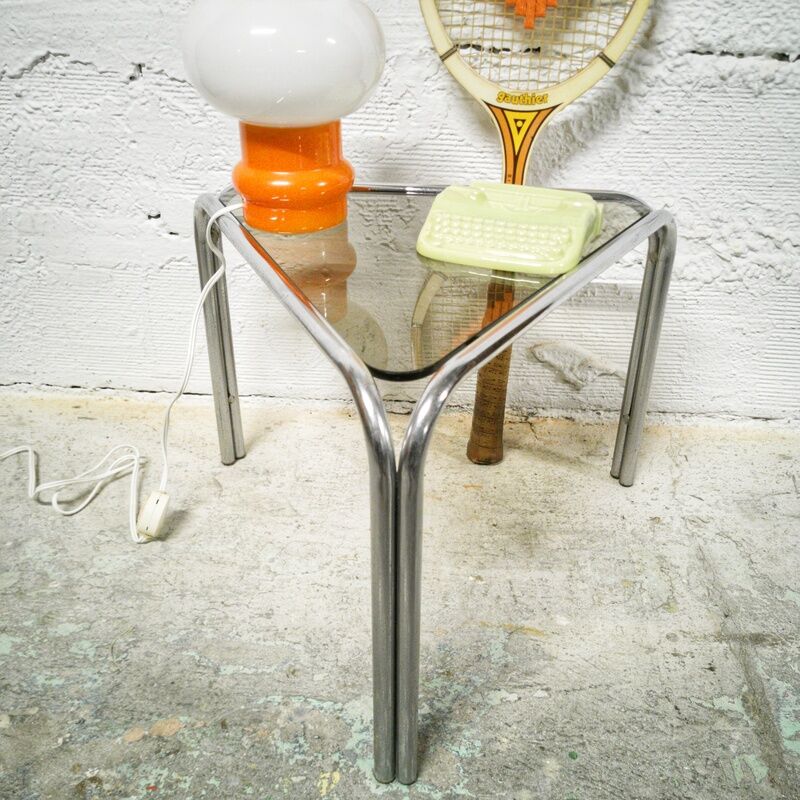 Vintage side table in metal and smoked glass