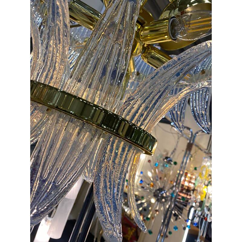 Contemporary Belt Opalino “Palmette” Murano Glass Chandelier