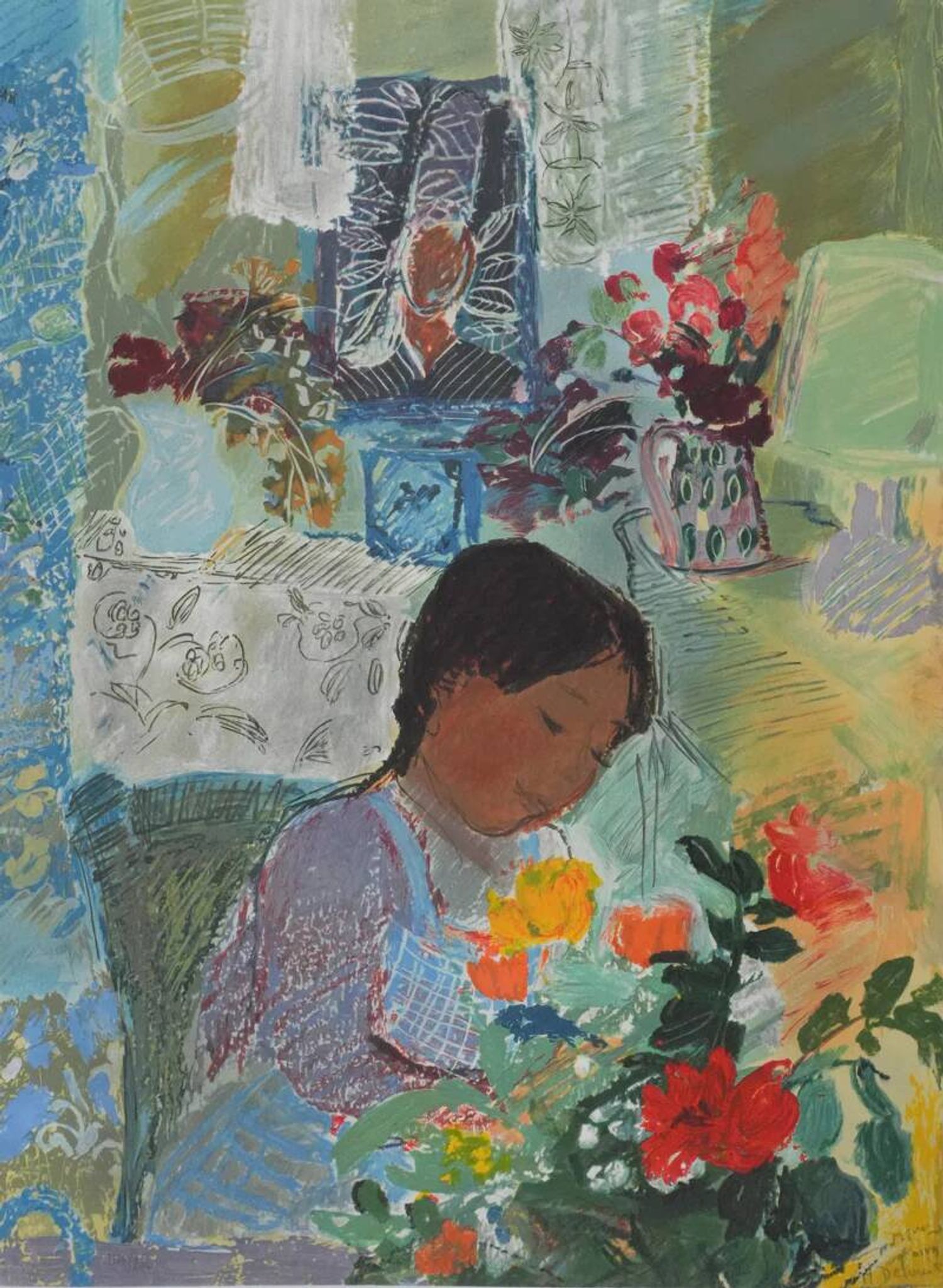 Nancy DELOUIS : Petite fille, lithographie originale signée