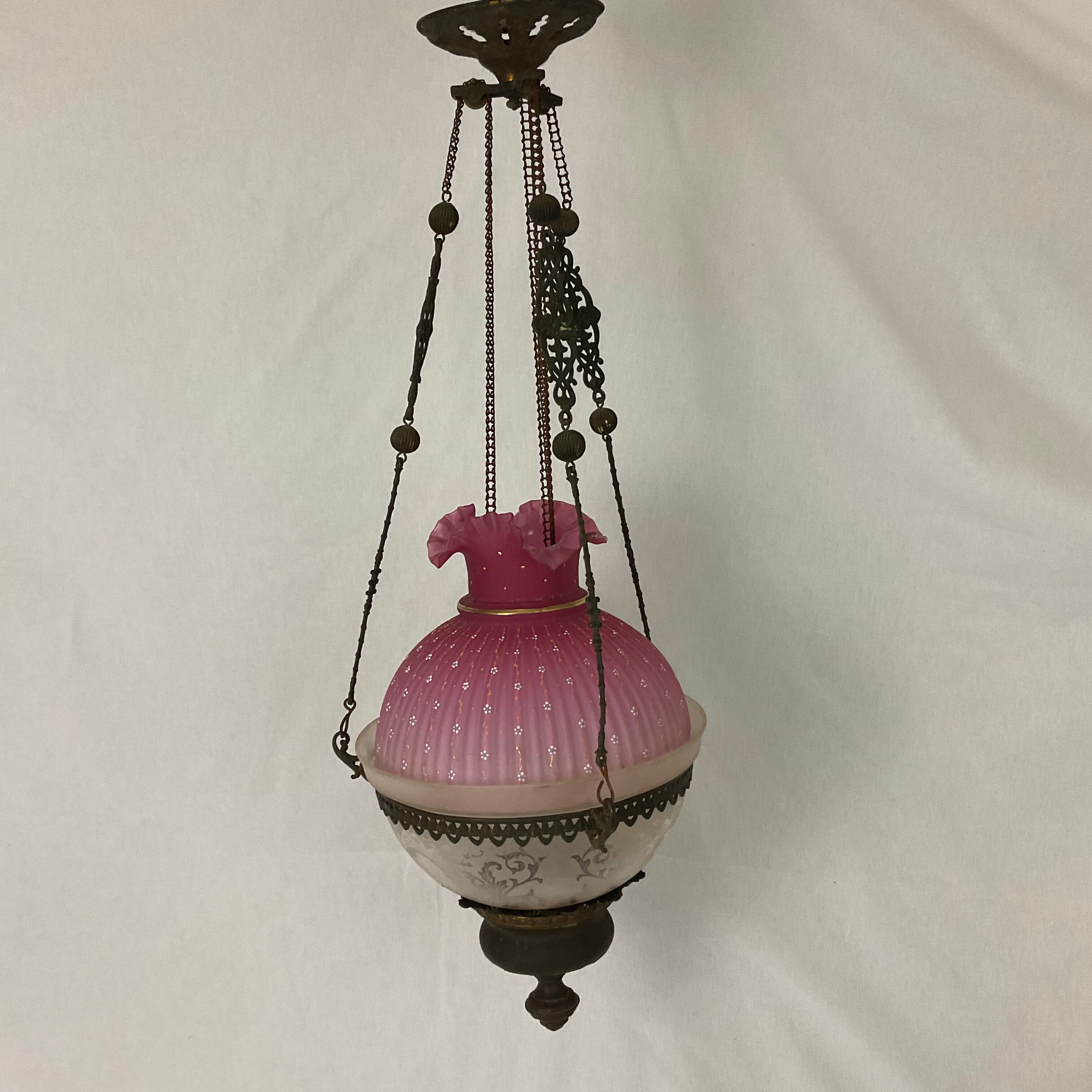 Hanging lamp Napoleon III frosted glass and enamelled glass