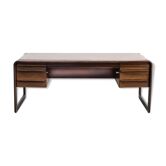 70s dark teak curved writing desk