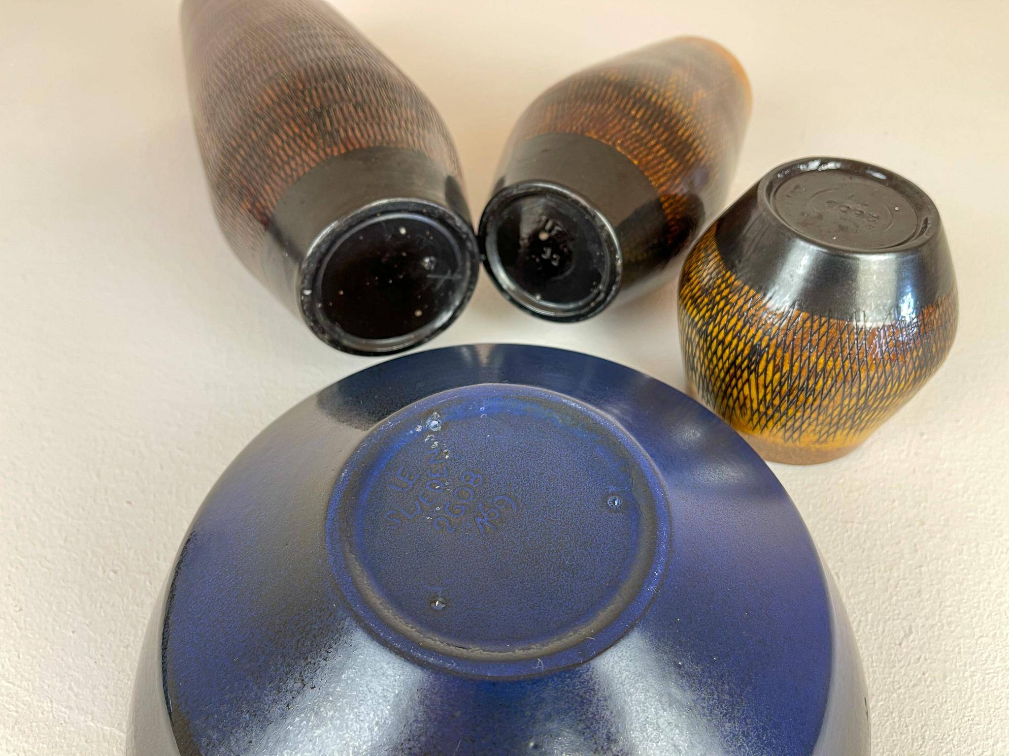 Mid-century modern set of 4 ceramic vases by Upsala-Ekeby "Fiamma" Sweden, 1960s.