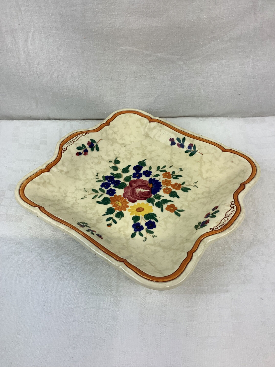 Old hollow square dish with handles made in France Longchamp
