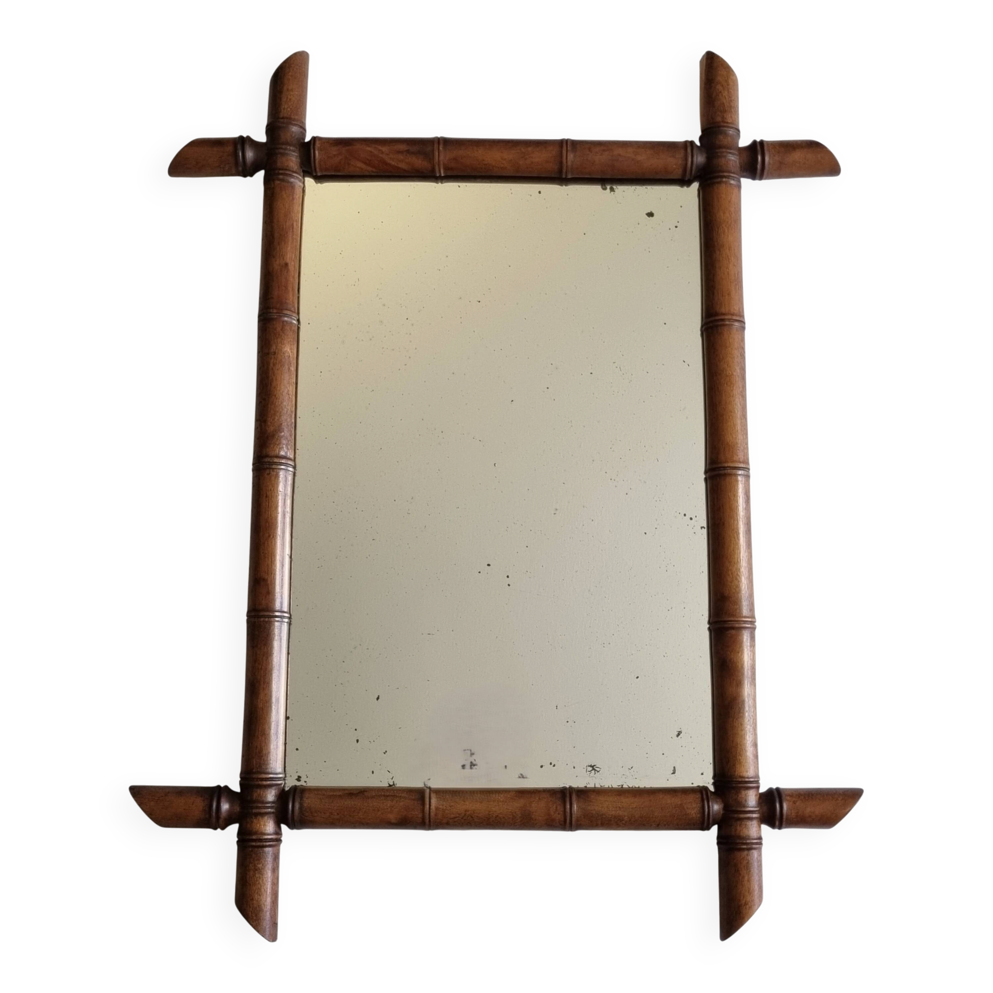 Miroir mural Napoléon III en bois tourné façon bambou XIXe siècle, 49x65 cm