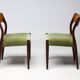Pair of chairs Model No 71 by Niels Møller in teak and moss green velvet, 1960.