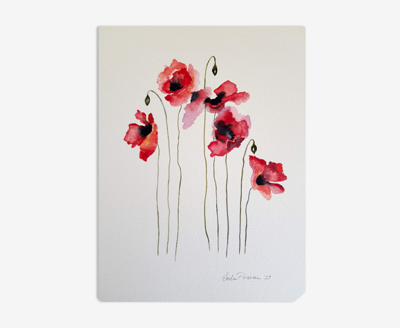 Aquarelle originale de coquelicot