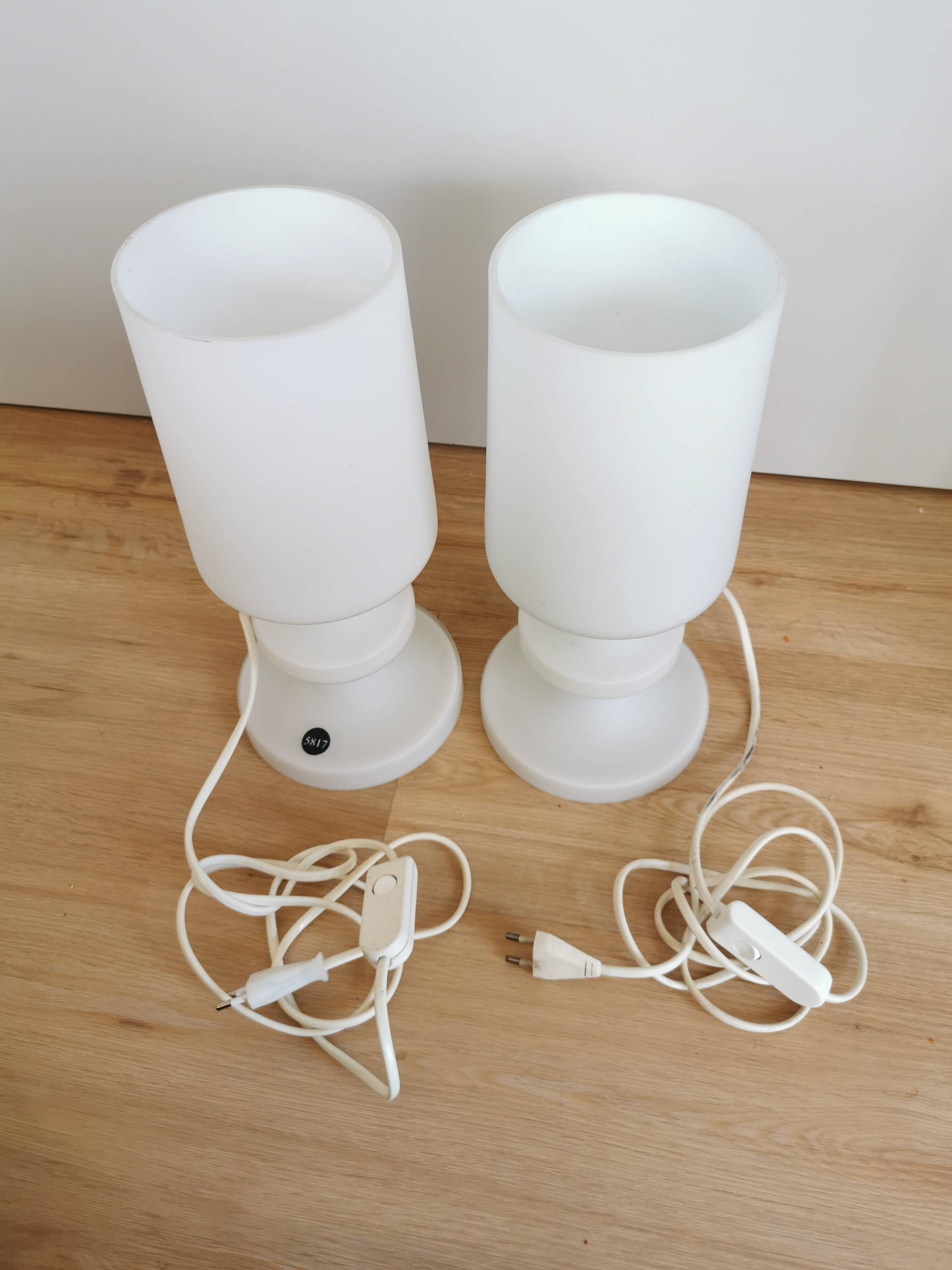 Set of 2 Vintage White Glass Table Lamp by Ivan Jakes, Czechoslovakia 1960s