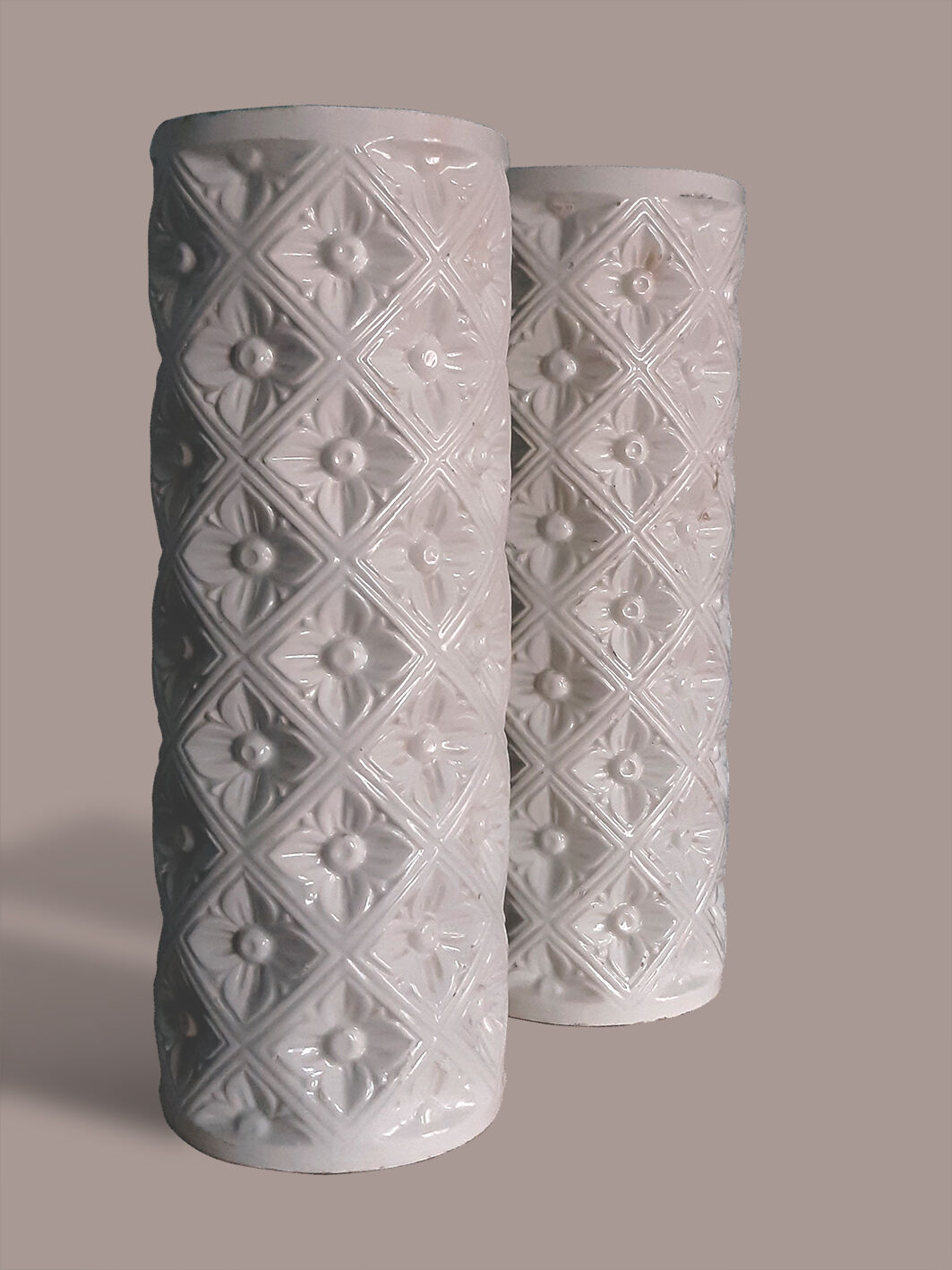 Pair of white Manises pottery vases, 1950s