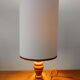 Vintage wooden lamp with white faux leather shade