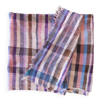 Vintage Haik pastel checkered blanket from Morocco - 141 x 254 cm