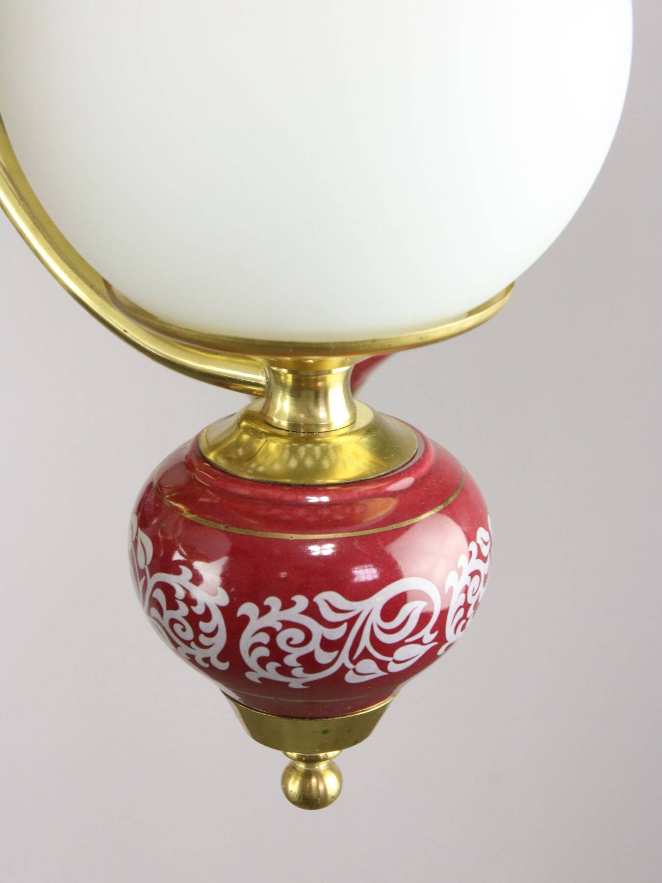 Mid-Century Italian Brass, Opaline & Ceramic Chandelier