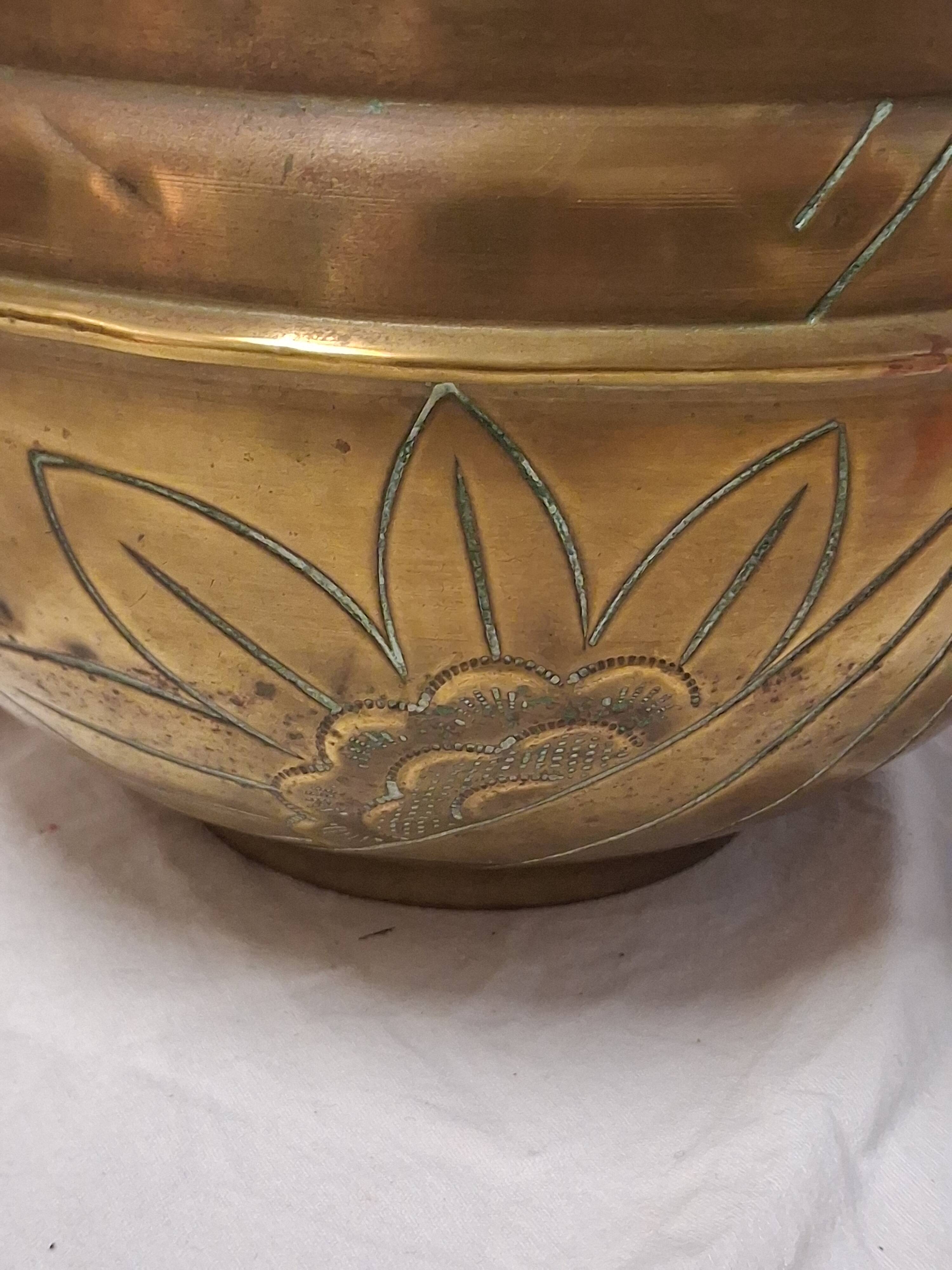 Brass planter with floral motif, Art Nouveau style