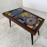 Mid-Century Modern Asymmetrical Glass Mosaic and Teak Side Table, 1950s
