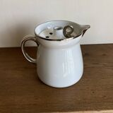 XXL modernist flowerpot pitcher vase in platinum and white porcelain