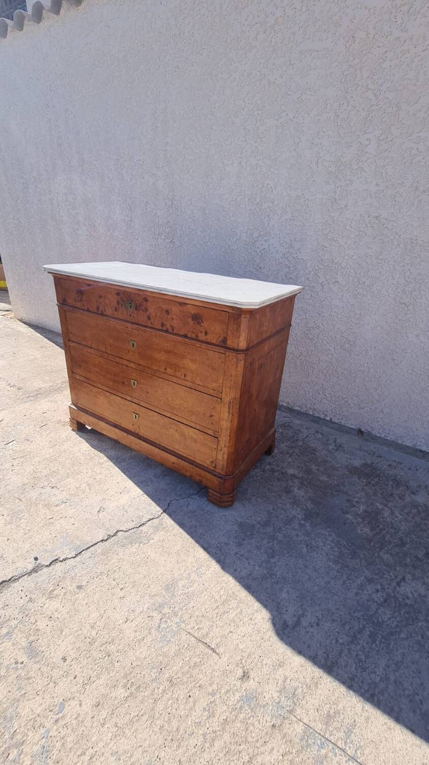 Commode style Louis Philippe en bois et marbre blanc