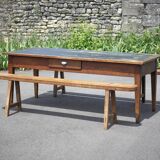 Farmhouse table and its 2 benches, living room table, wooden table with pair of wooden benches