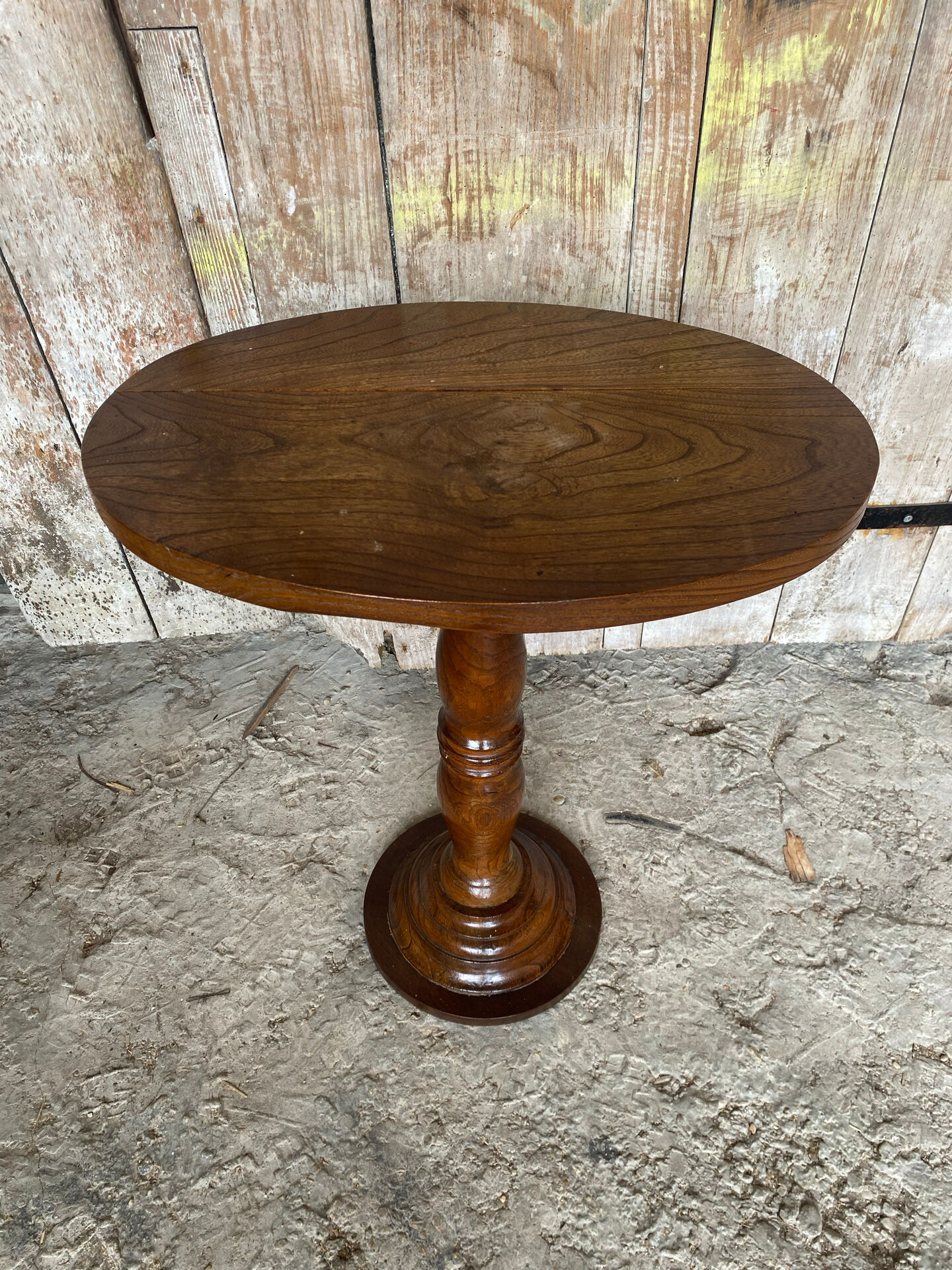 Table Appoint Guéridon Oval Ancien Bois Tourné Vintage #E327