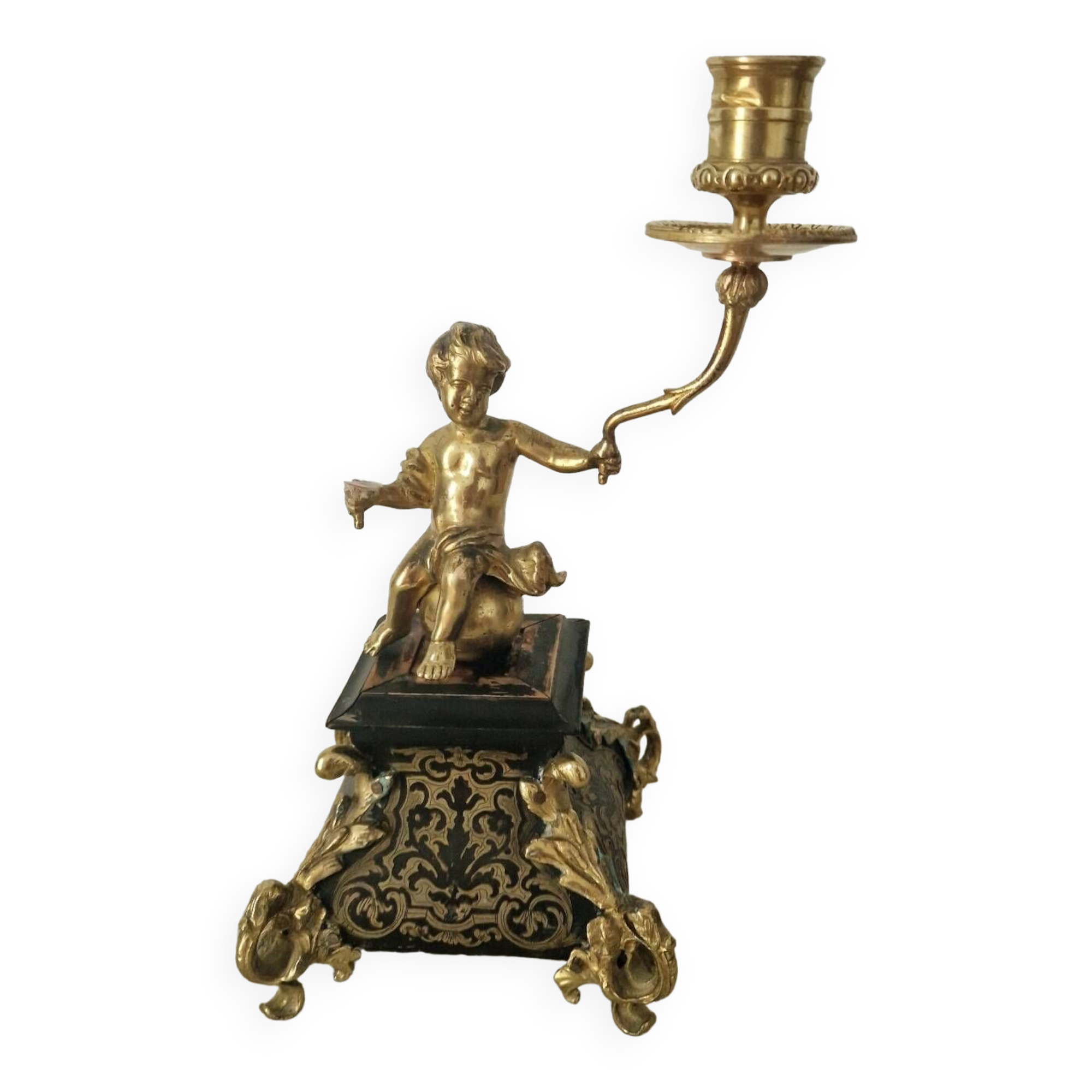 Chandelier laiton et bois style Napoléon III