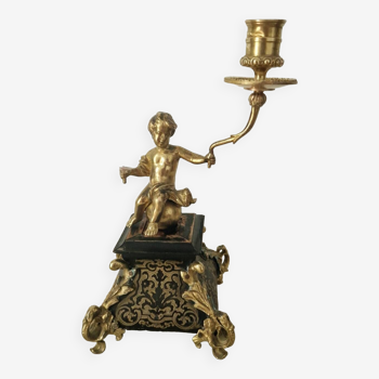 Napoleon III style brass and wood candlestick