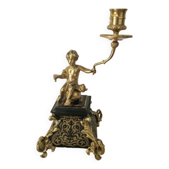 Napoleon III style brass and wood candlestick