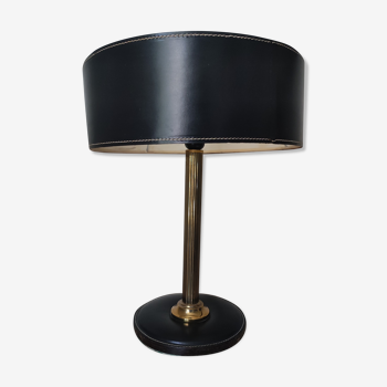 Table lamp desk brass quilted leather sheathed