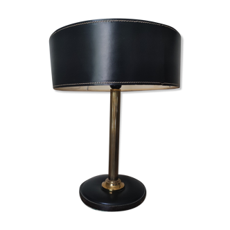 Lampe de table bureau laiton cuir piqué gainé