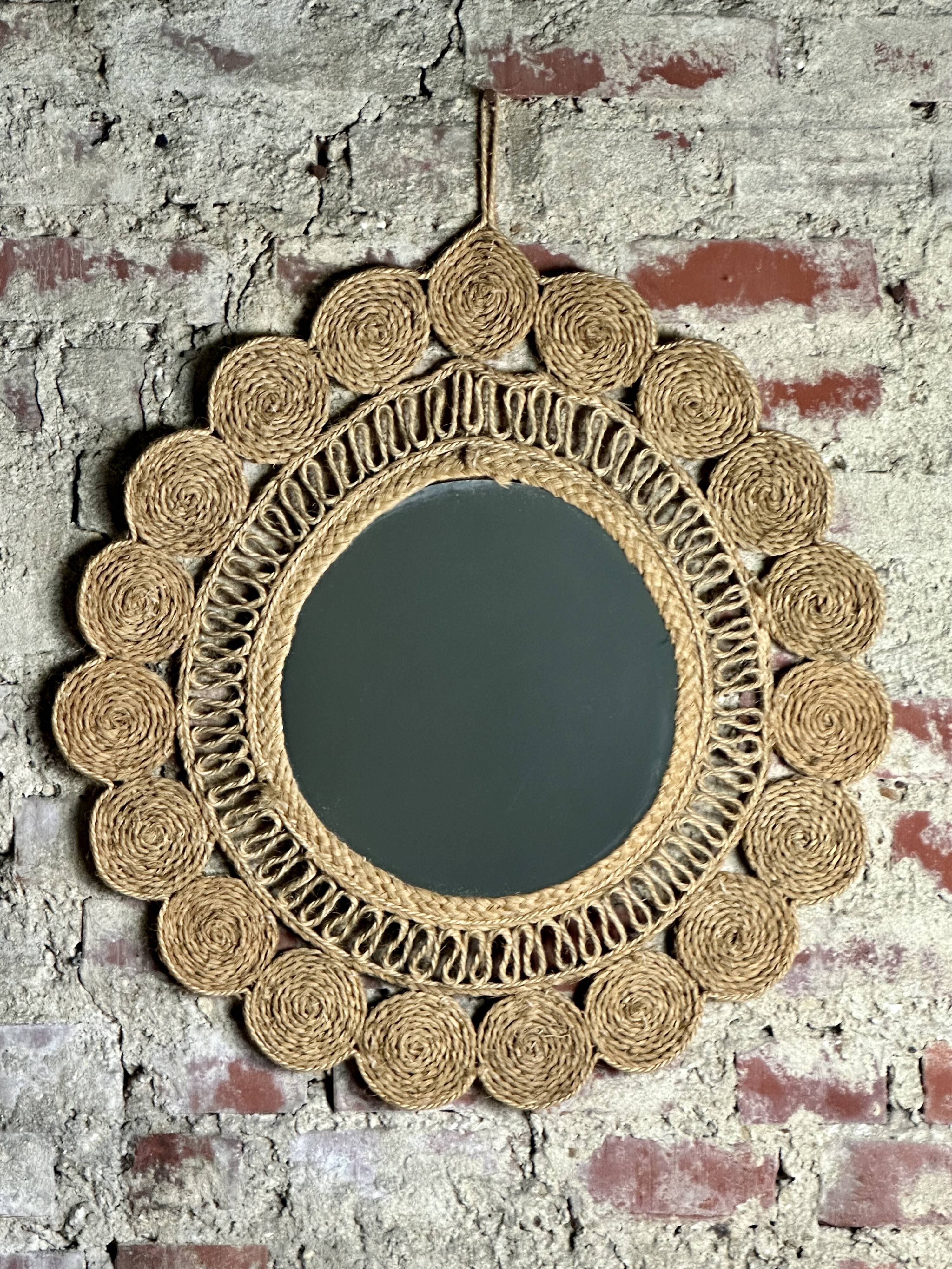 Vintage woven alfa mirror 1960 Diam 60 cm
