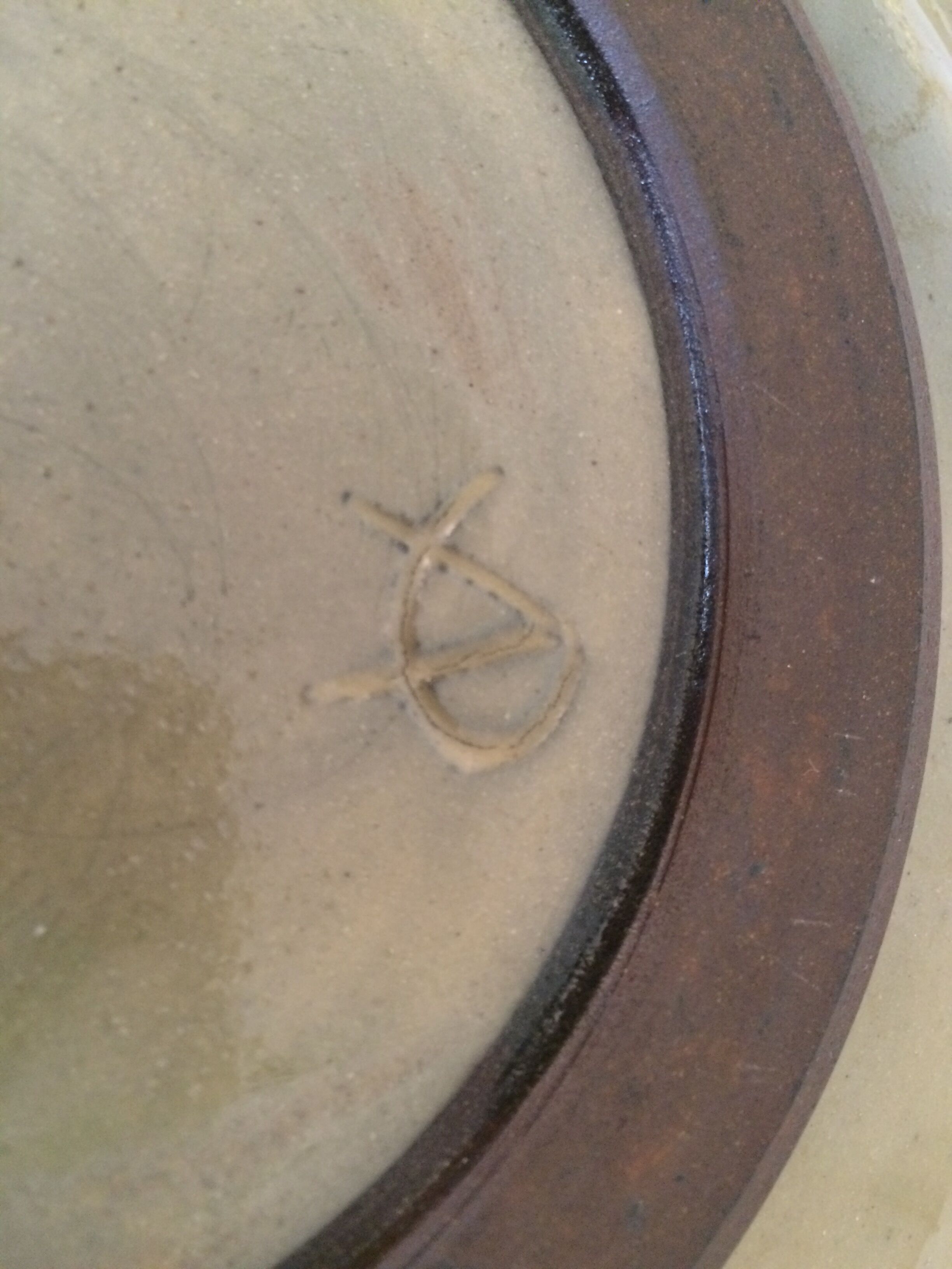 Green ceramic plate signed vintage