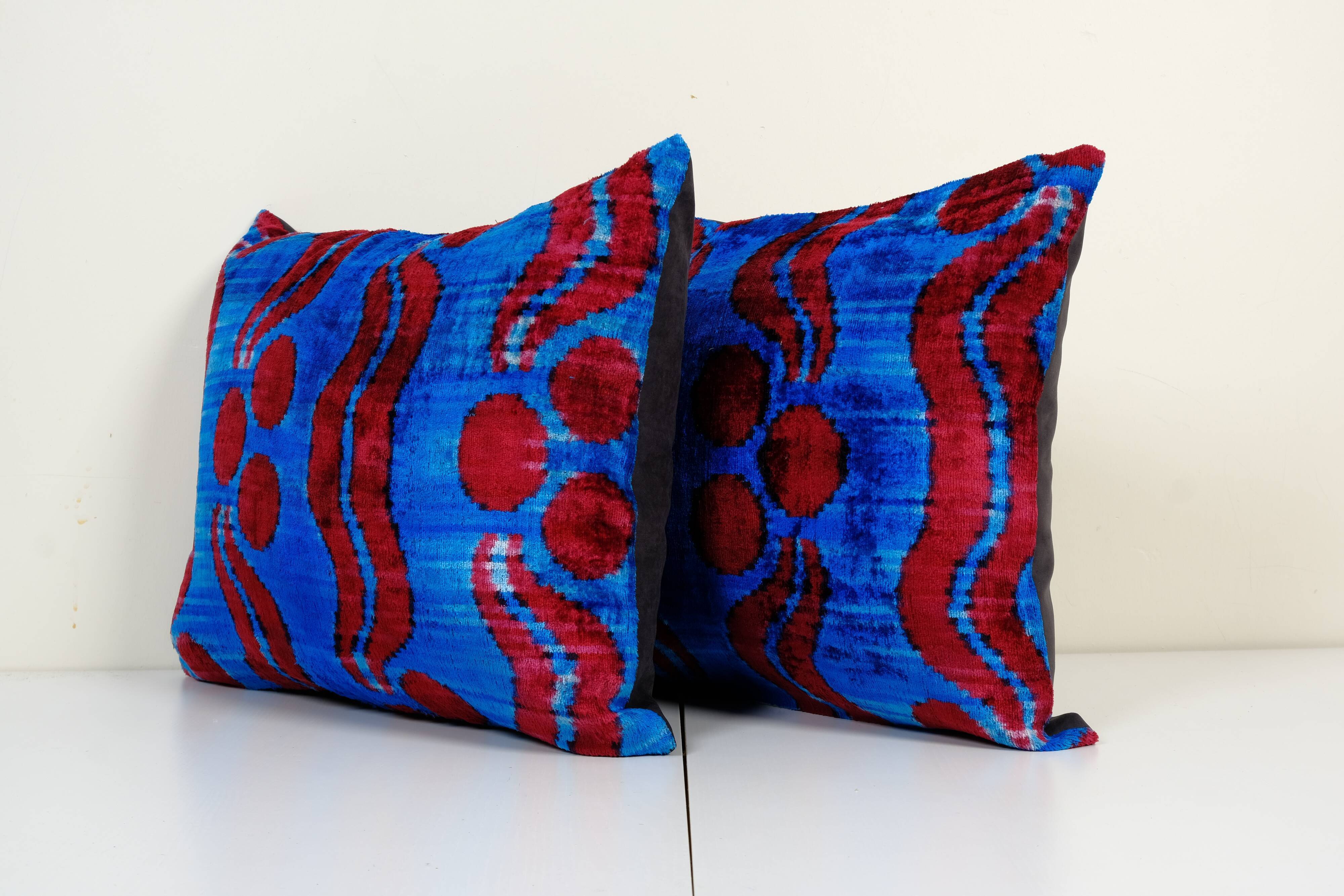 Handmade blue ikat velvet pillows