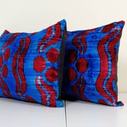 Handmade blue ikat velvet pillows