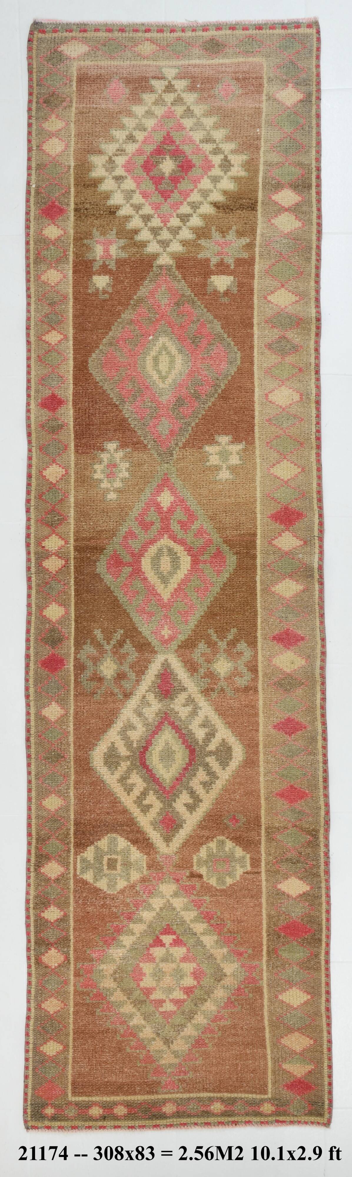Brown Pink Classic Persian Runner Rug, 83x308Cm