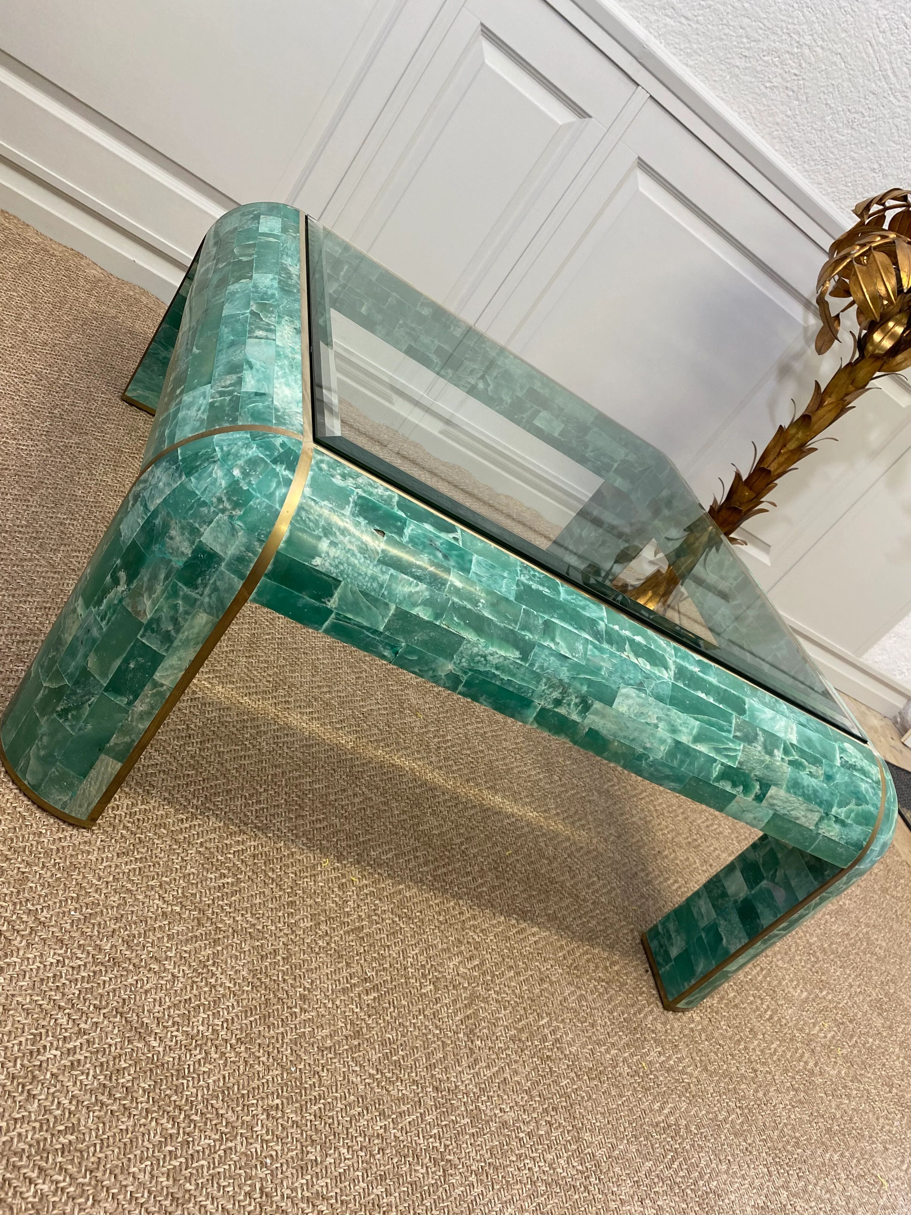 Coffee table in tessellated marble by Casa Bique 1970s Hollywood Regency (Karl Springer style)