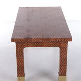 Harrison Van Horn Raffia and Brass Rectangle Coffee Table, 1970