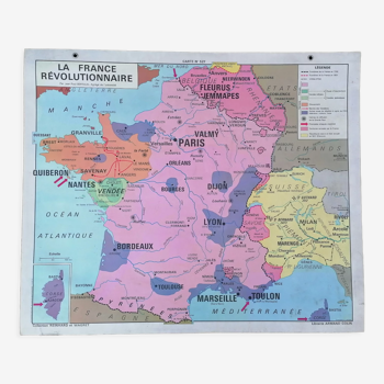 Ancienne carte historique Armand Colin La France révolutionnaire-Paris pendant la Révolution