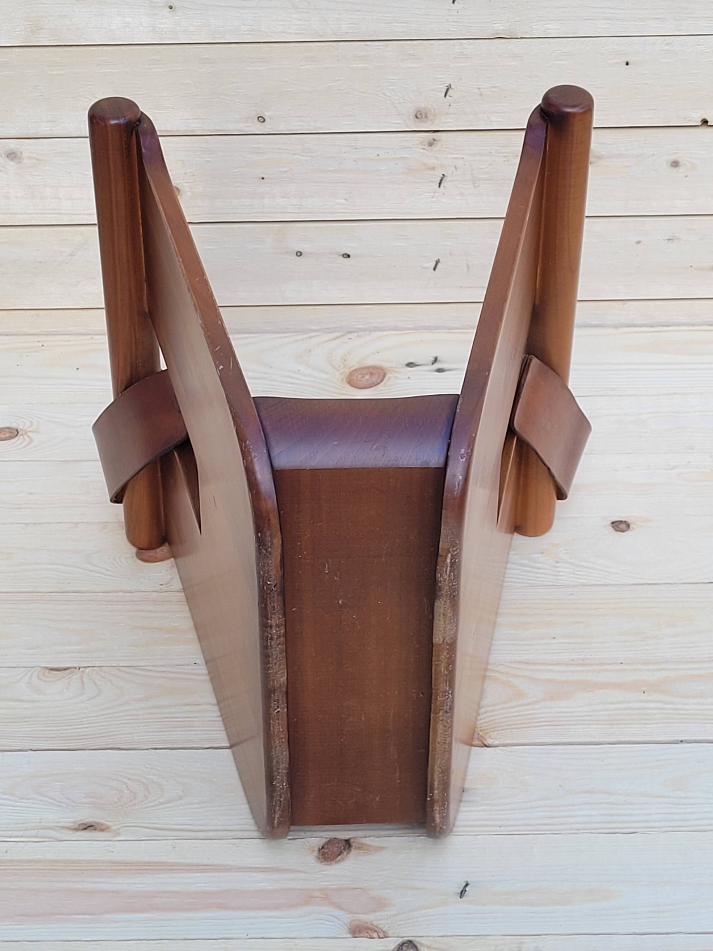 Magazine holder or vinyl in wood and leather vintage design 1960/70