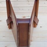 Magazine holder or vinyl in wood and leather vintage design 1960/70