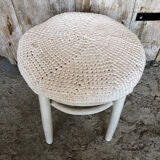 White wooden stool + vintage wool seat #a294