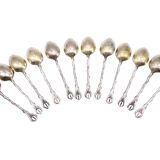12 silver-plated coffee bean mocha spoons