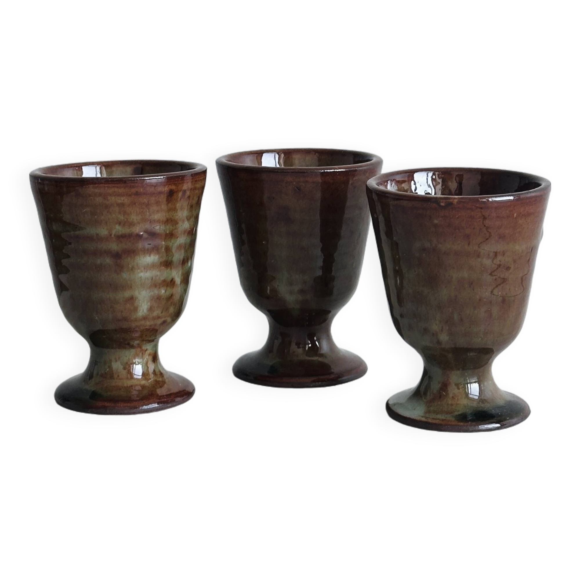 Set of 3 small enamelled ceramic mugs