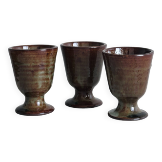 Set of 3 small enamelled ceramic mugs