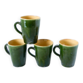 Set of 4 green mugs in glazed stoneware, ceramic, 1970