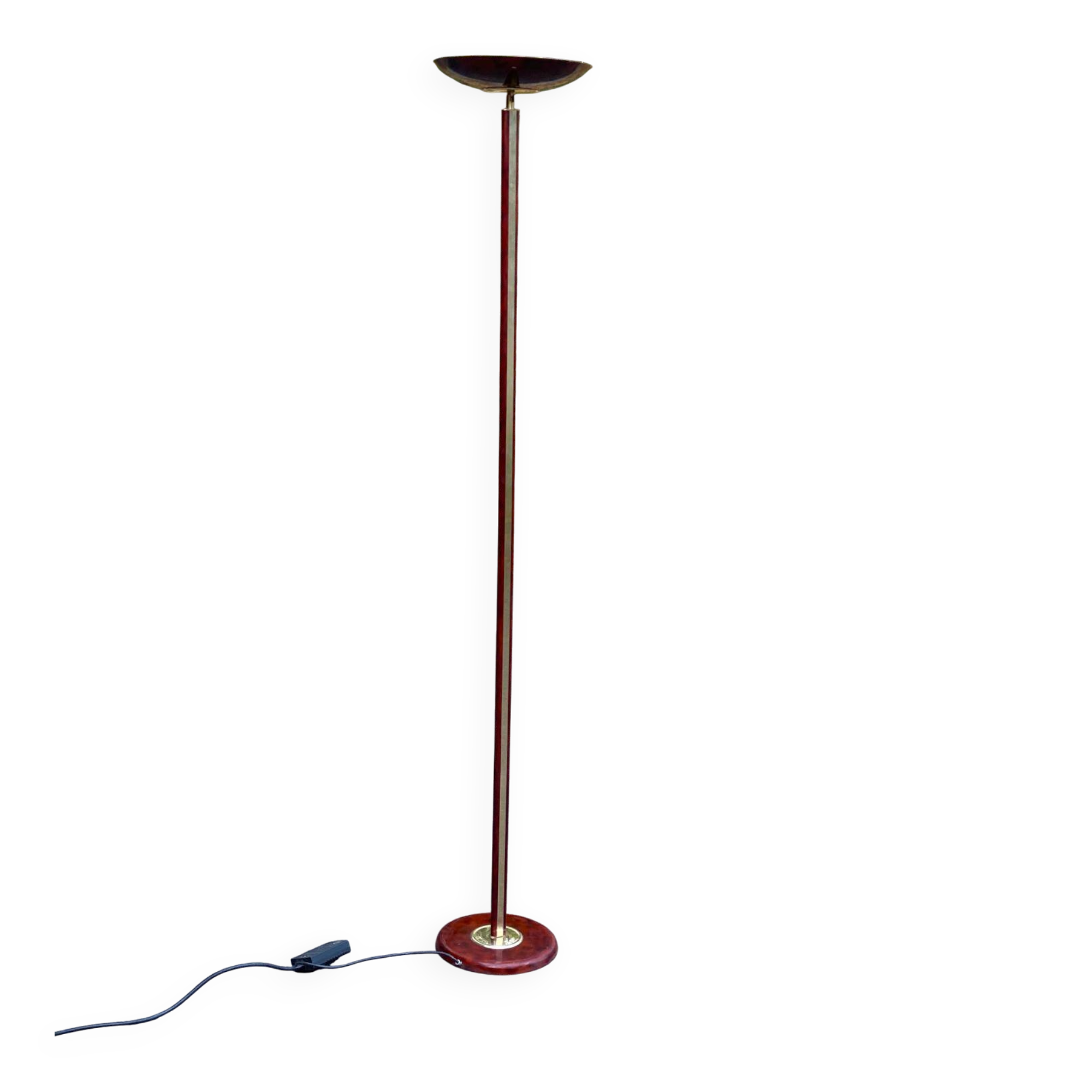 Art Deco floor lamp in burgundy with a golden dome, France