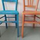 Pair of bistro chairs in patinated wood
