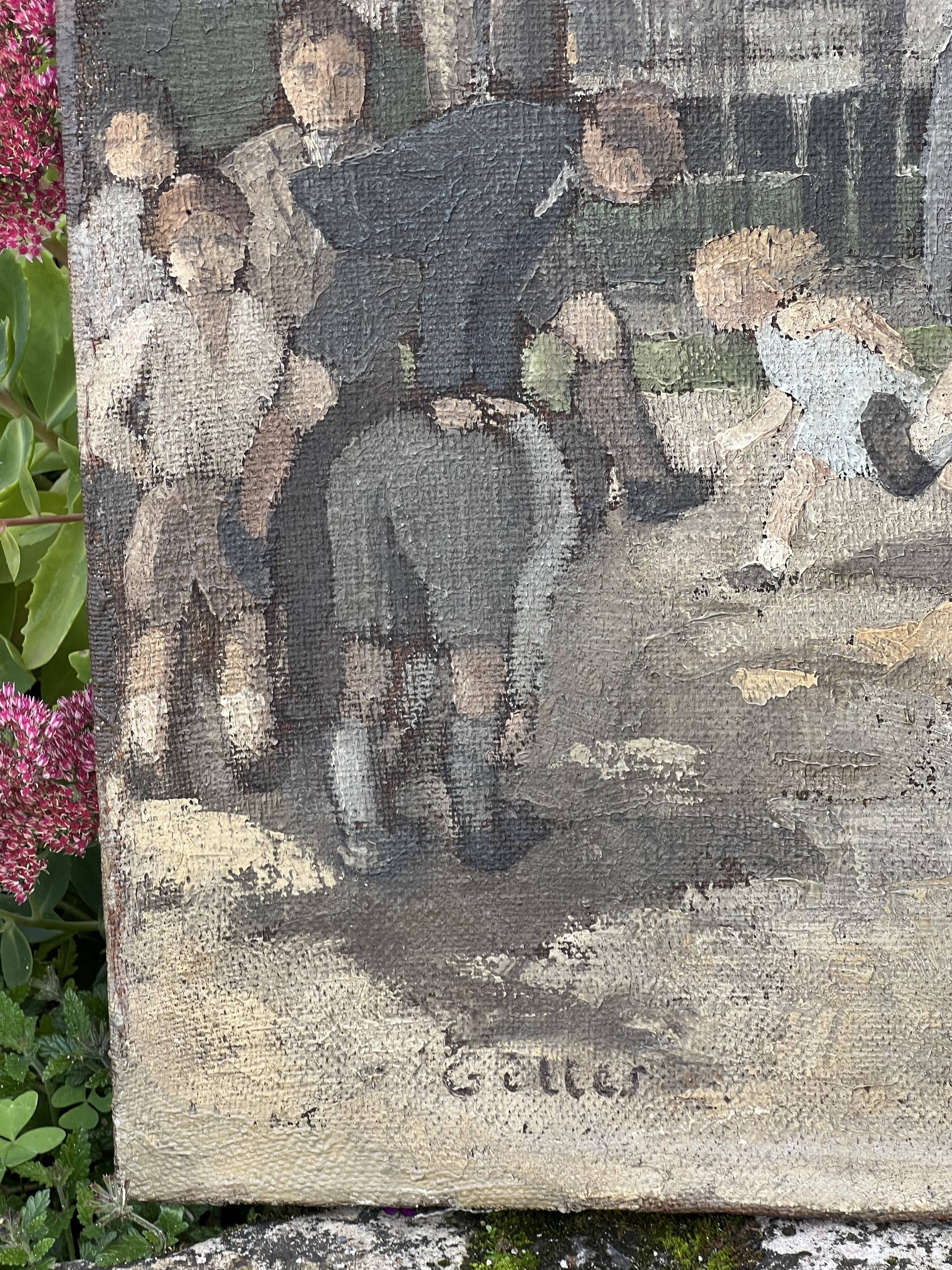 Children in the Monceau Garden. HST circa 1940. Signed Gilles. 81.5 x 65cm