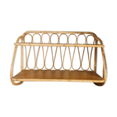 Wall shelf in rattan, wood and brass