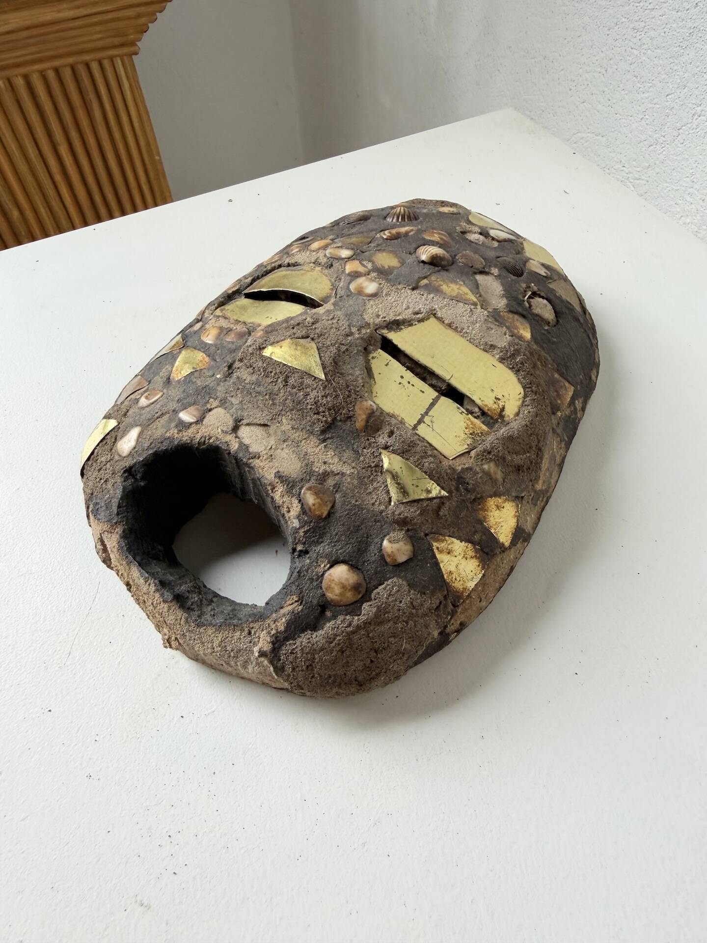 Ancient African mask Luba wood and shell