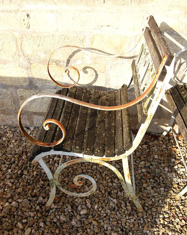 4 fauteuils de jardin en bois et métal peints du XXe siècle