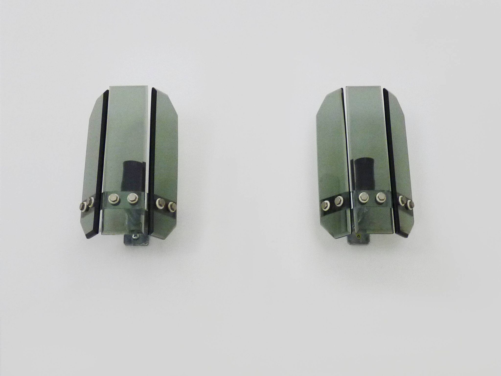 Pair of Italian wall lights in transparent blue-grey glass from the 70s