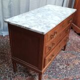 Louis XVI style chest of drawers in oak and marble top